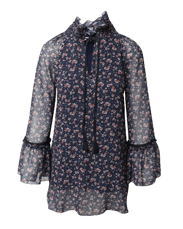 Layered ShirtsSee by Chloé Ruffle Floral Georgette Blouse in Black Polyester