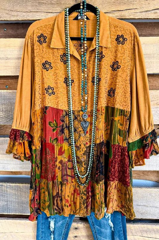 Beaded ShirtsSpiced Smiles Blouse - Camel