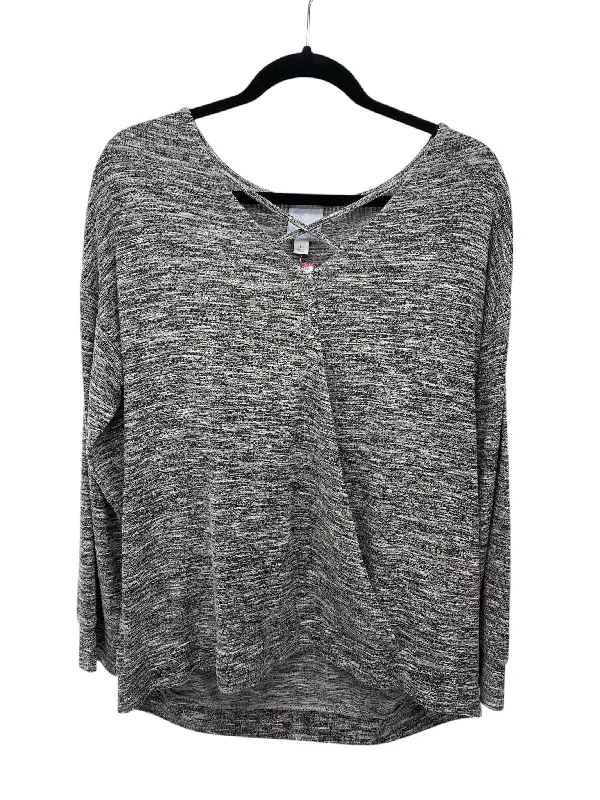 Painted ShirtsSunday Misses Size Large Grey Print LS Blouse