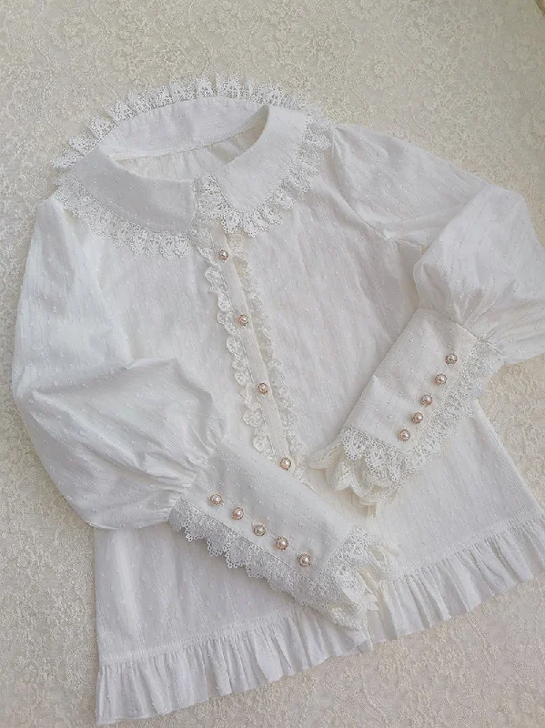 Camping ShirtsYilia~Sweet Lolita Peter Pan Collar  Cotton Blouse