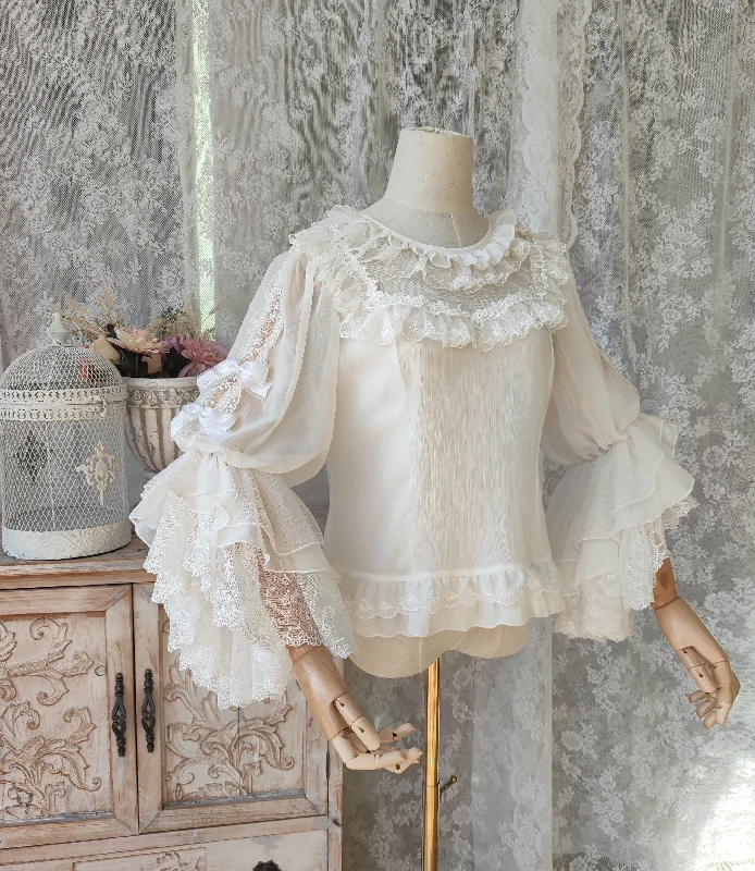 Mesh Shirts(Buyforme) Two rural cats~Princess Sleeve Flower Wedding Blouse