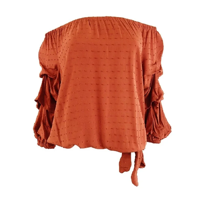 Sports Team ShirtsVince Camuto Women's Off-The-Shoulder Swiss-Dot Blouse (XS, Rust)