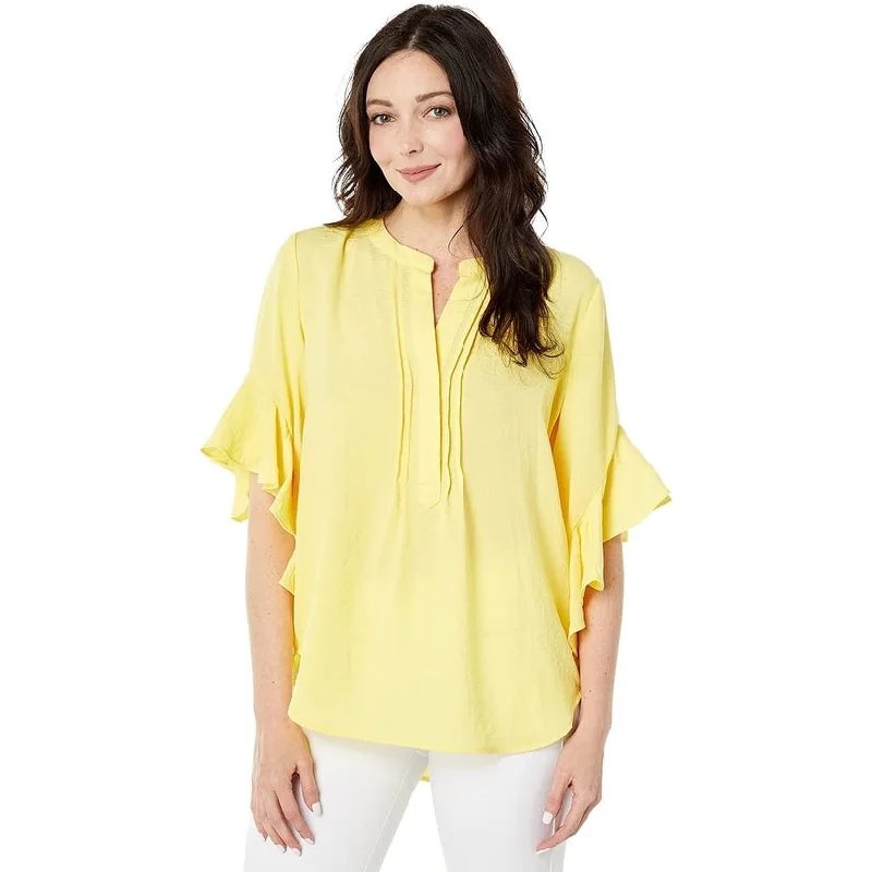 Punk ShirtsVince Camuto Women's Ruffle Sleeve Split Neck Blouse Yellow Size X-Small