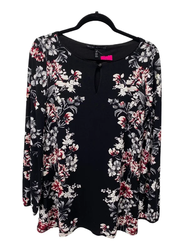 Polyester ShirtsWhite House Misses Size Medium Black Floral LS Blouse