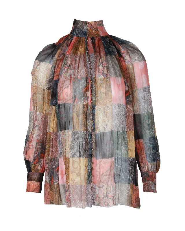 Limited Edition ShirtsZimmermann Ninety-Six Lattice-Trimmed Printed Blouse in Multicolor Linen And Silk-Blend Gauze