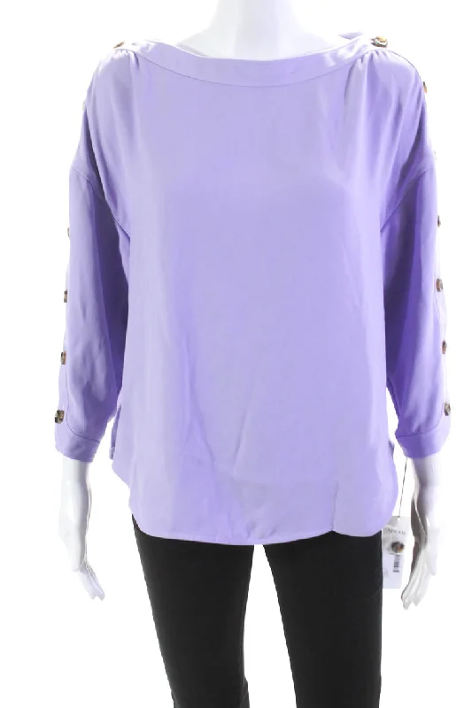 Slim Fit ShirtsAdeam Womens Lavender Boat Neck Button Detail 3/4 Sleeve Voyage Blouse Top