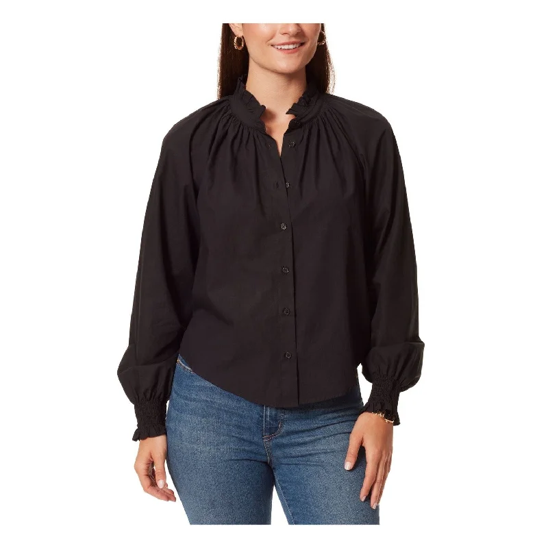 Sheer ShirtsAnne Klein Women's Jo Poplin Ruffle Collar Blouse Black Size Medium