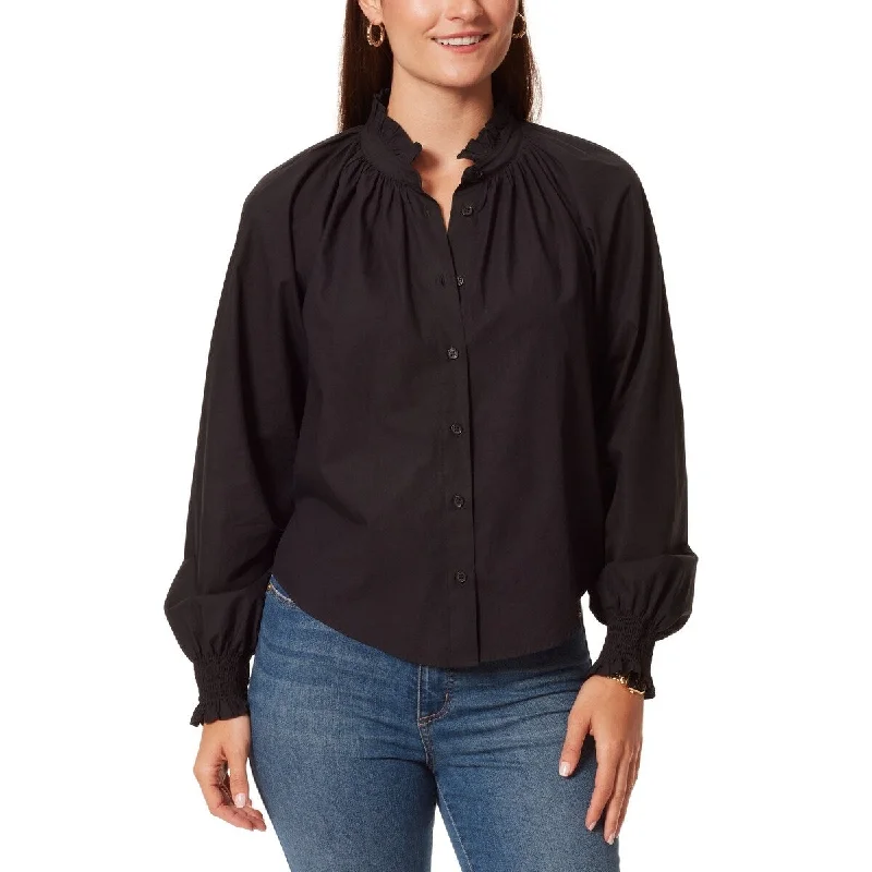 Thermal ShirtsAnne Klein Women's Jo Poplin Ruffle Collar Blouse Black Size Small