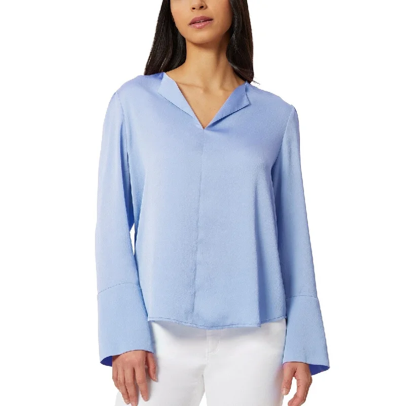 Work ShirtsJones New York Women's Split Neck Textured Charmeuse Blouse Blue Size Medium