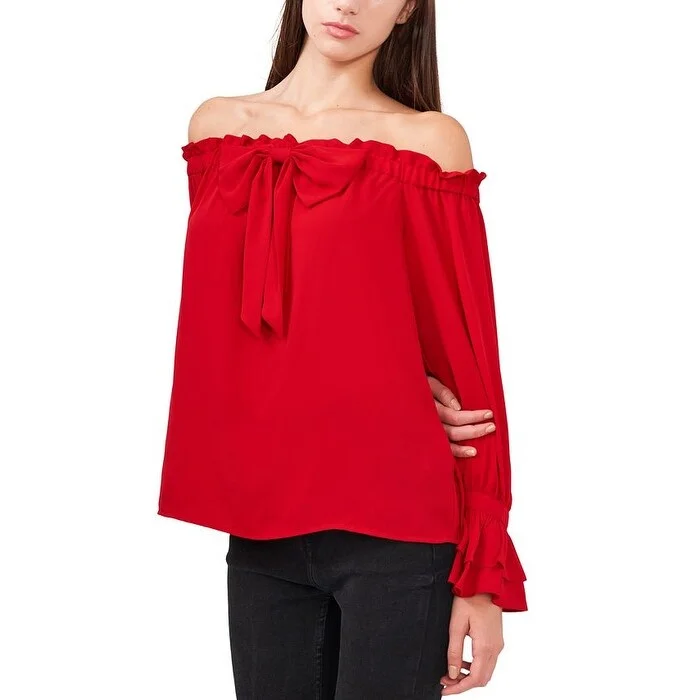 Plush ShirtsRiley & Rae Women's Off The Shoulder Bow Blouse Red Size Medium