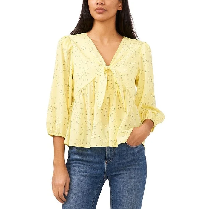 Printed ShirtsRiley & Rae Women's Printed Bow Detail Blouse Yellow Size Small