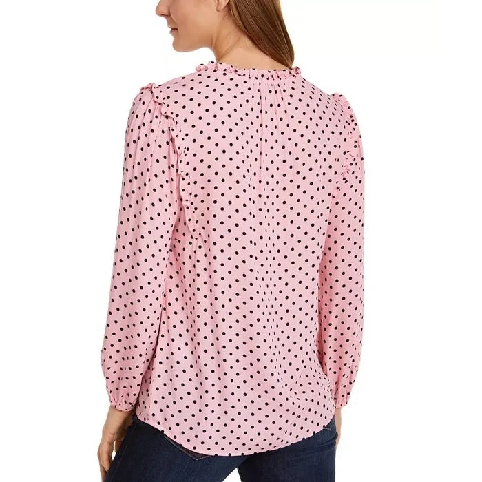 Hunting ShirtsTommy Hilfiger Women's Printed Ruffled-Neck Blouse Pink Size X-Small