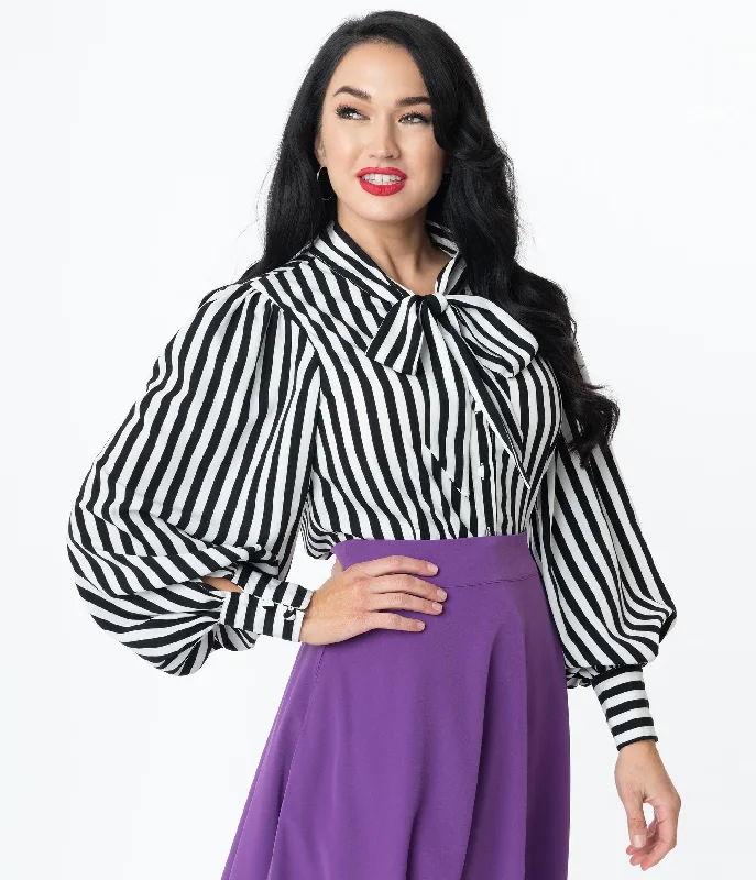 Studded ShirtsUnique Vintage Black & White Stripe Gwen Blouse