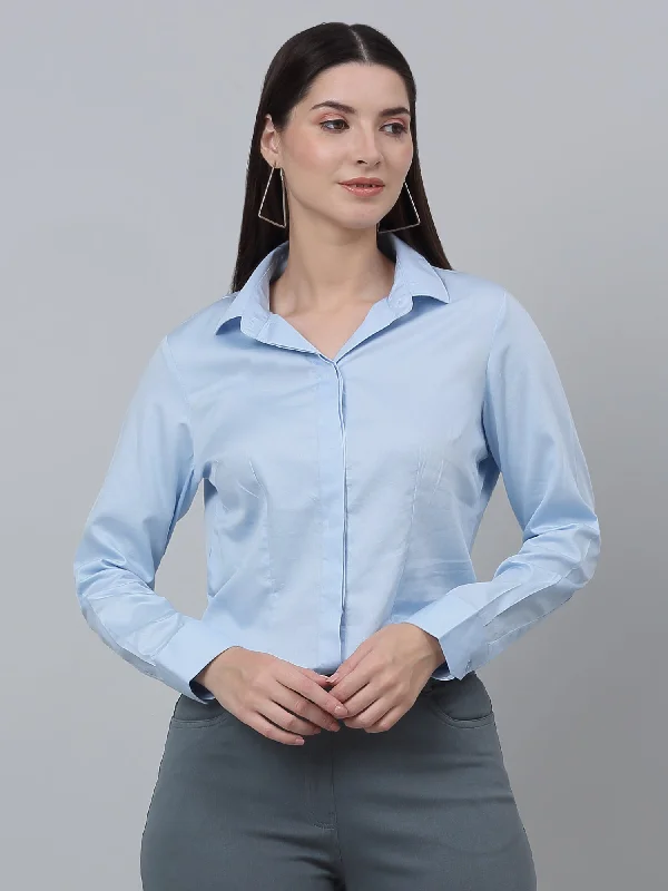 Women's Formal Slim Fit Sky Blue Regular Full Sleeve  ShirtCasual Jackets