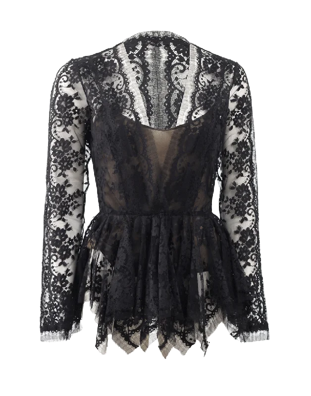 Black Lace Blouse JacketRibbed Cuff Jackets