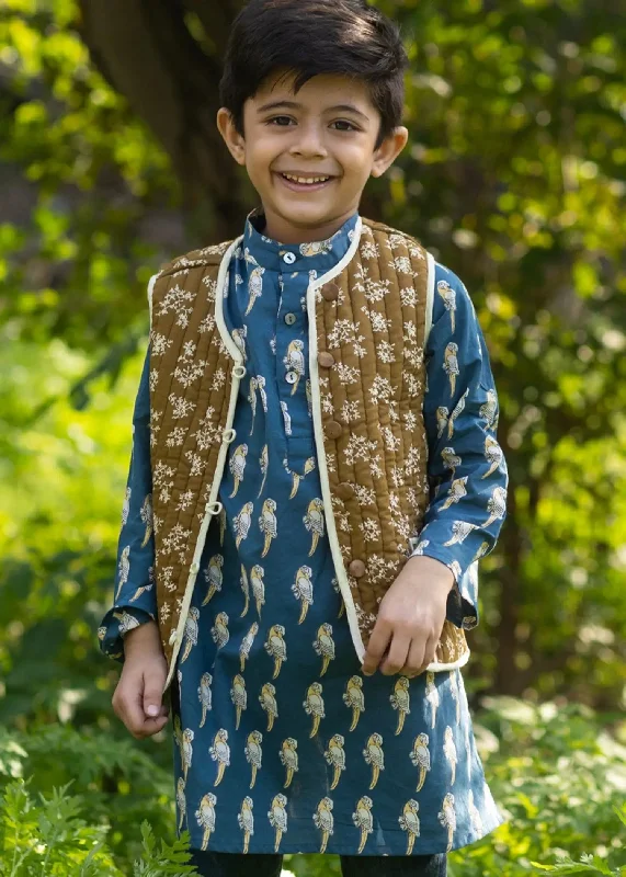 Helia/Floral Olive & Ochre 100% Cotton Reversible Bundi Jacket Unisex (0-12 Years)Hemp Jackets