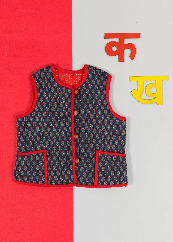 Kanak Ratan Blue & Red 100% Cotton Quilted Reversible  Jacket Unisex (0-12 Years)Faux Leather Jackets