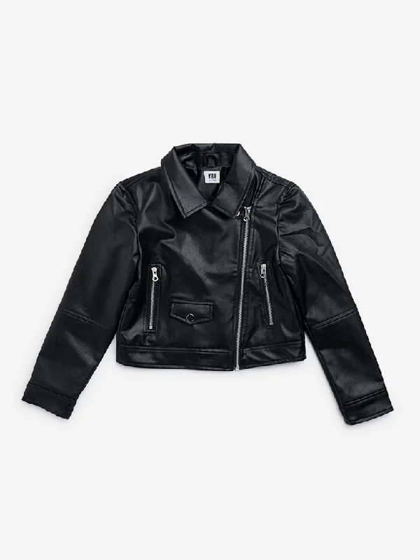 Y&F Kids Black Faux-Leather JacketBomber Jackets