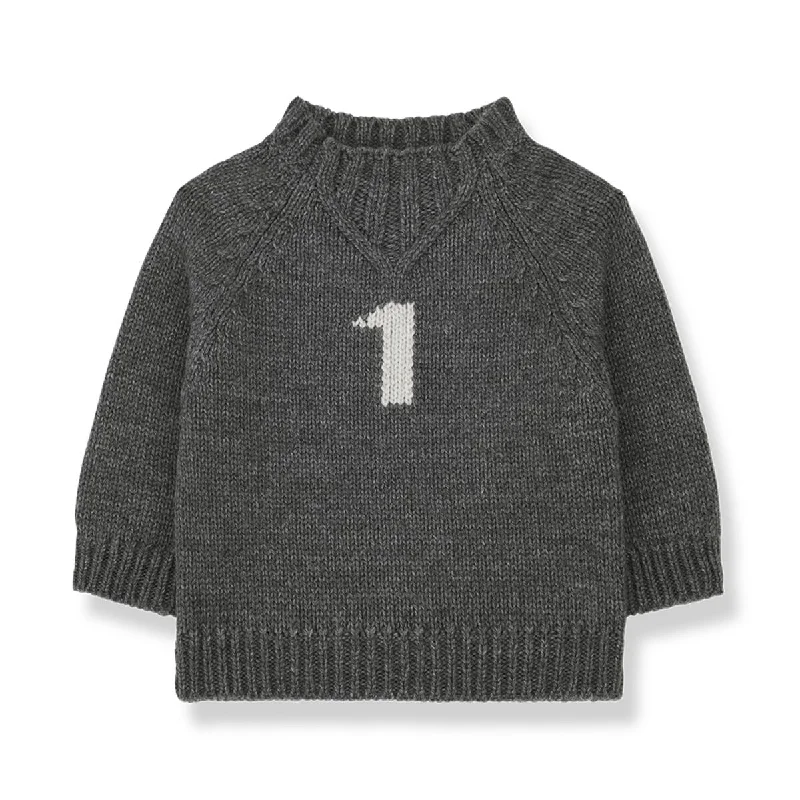 1+ In The Family Leo Grey Number One SweaterGlitter Knit Tops