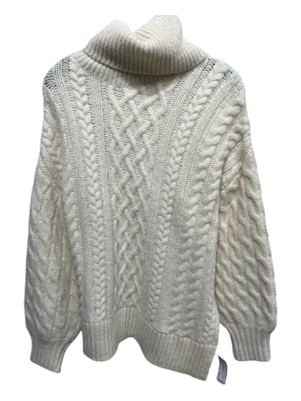 A.L.C. Size M Cream Turtle Neck Ribbed Trim Side Slit Chunky SweaterCultural Knit Tops