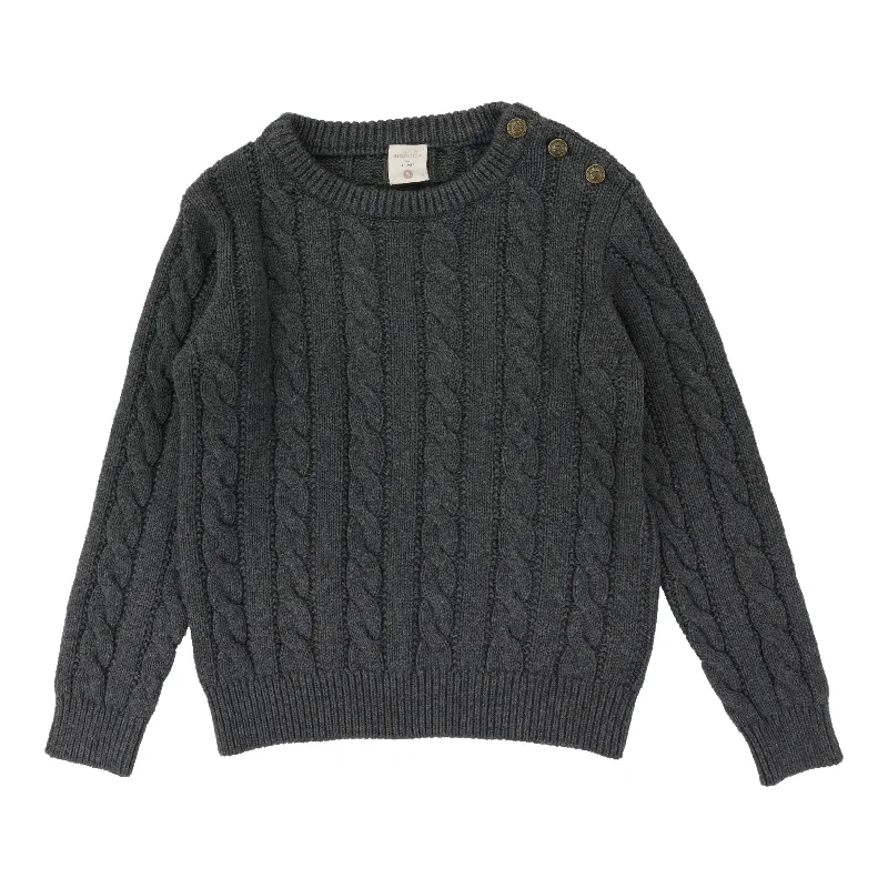 Analogie By Lil Legs Cable Crewneck Sweater GreyWork Knit Tops