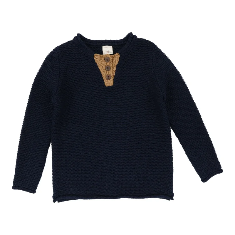 Analogie By Lil Legs Contrast Placket Sweater Navy/CamelPocketed Knit Tops