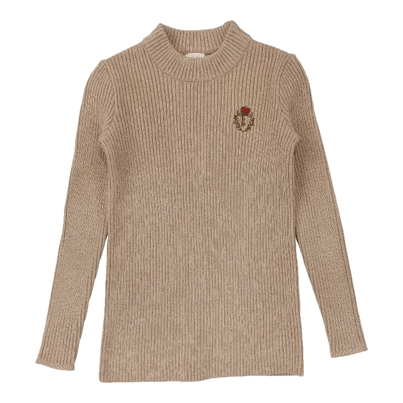 Analogie By Lil Legs Crest Knit Mockneck OatmealEmbellished Knit Tops