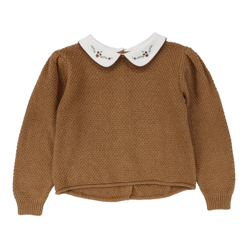 Analogie By Lil Legs Peter Pan Knit Sweater CamelOrganic Cotton Knit Tops