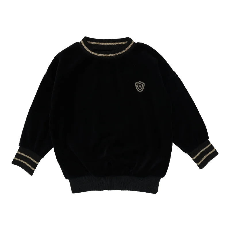 Analogie By Lil Legs Velour Sweatshirt Boy Black BoyCrewneck Knit Tops