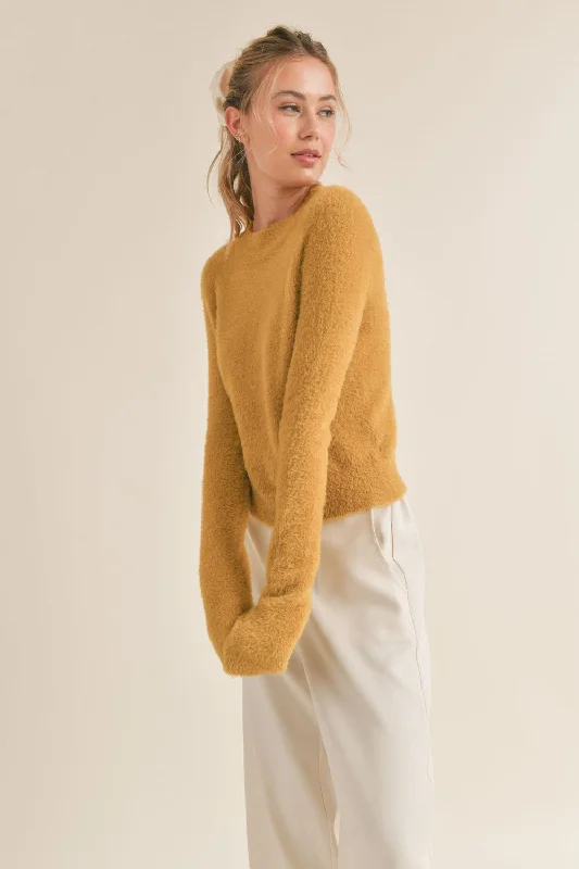 Sadie & Sage Ari Fuzzy Sweater in GoldenSports Team Knit Tops