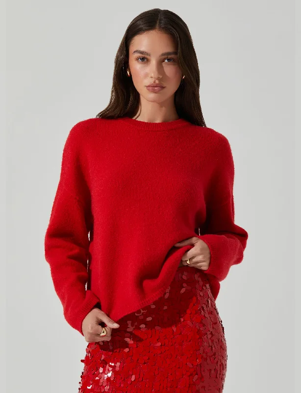 Bowie Sweater, RedLeather-Paneled Knit Tops