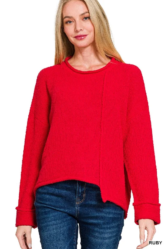 Asymmetric Hem SweaterCasual Knit Tops