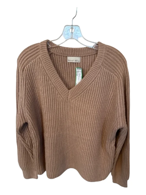 Be Cool Size S/M Tan Acrylic Blend Long Sleeve Knit V Neck SweaterSilk Knit Tops