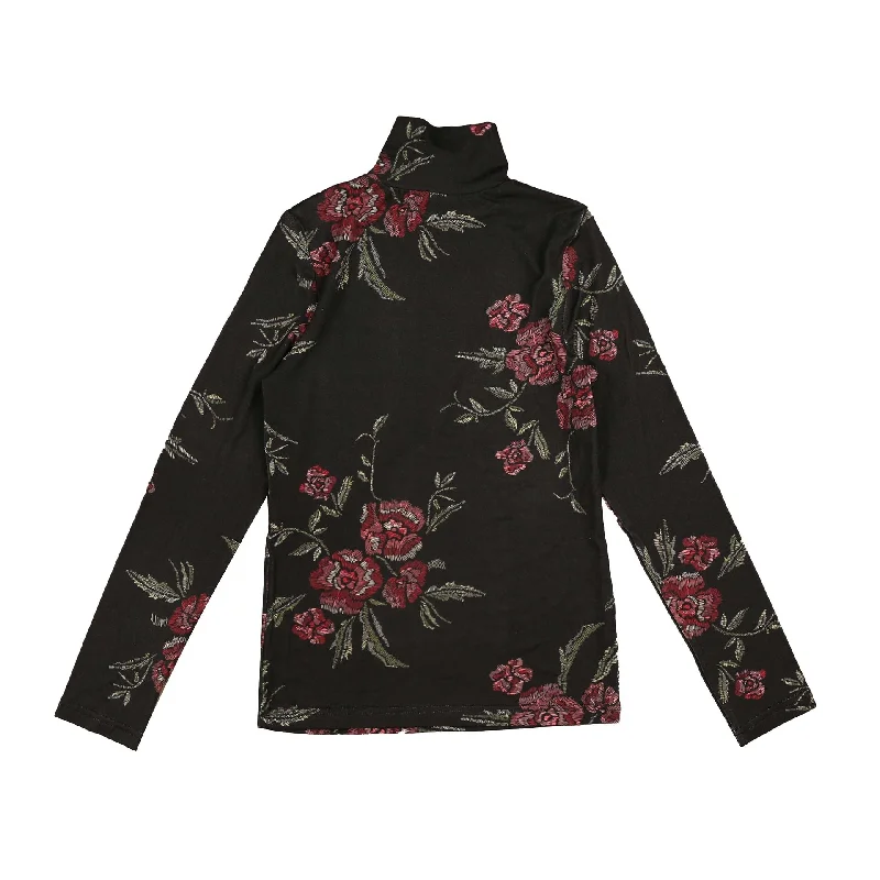 Belati Black Floral Printed Modal Turtleneck (BSH338)Fitted Knit Tops