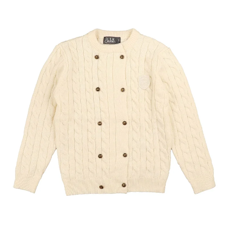 Belati Cream Cable Double Breasted Emblemsweater (BKN381)Ribbed Knit Tops