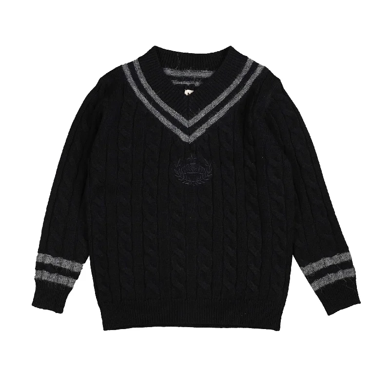 Belati Navy Cable V-Neck Emblem Knit (BKN380)Thermal Knit Tops