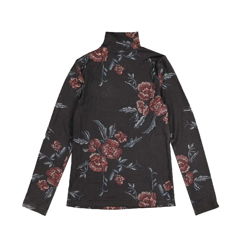 Belati Navy Floral Printed Modal Turtleneck (BSH338)Off-Shoulder Knit Tops