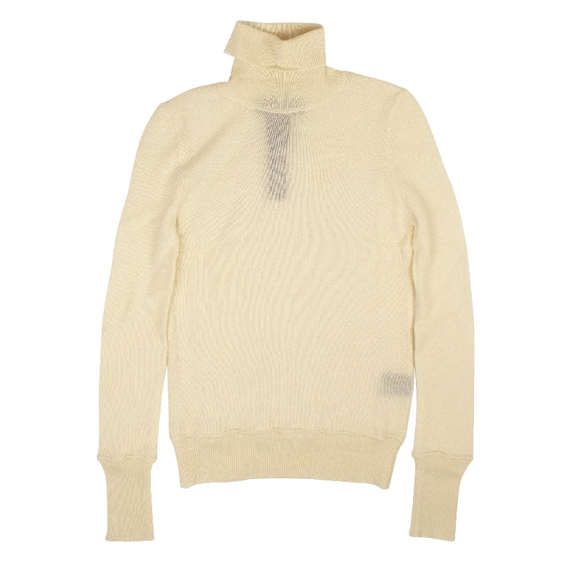 AMIRI White Distressed Cashmere Roll TurtleNeckRibbed Knit Tops