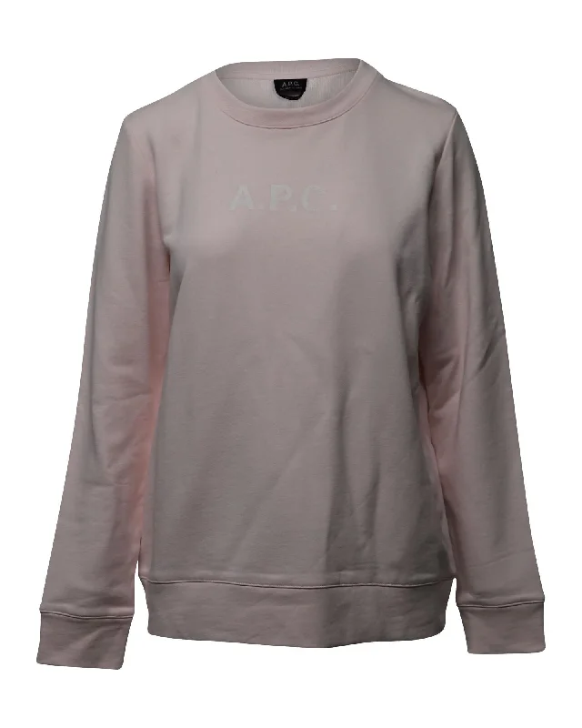 A P C Pale Pink Logo Sweatshirt in CottonAcrylic Knit Tops