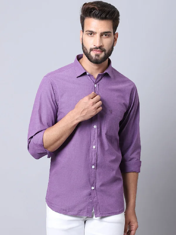 Men's Purple Casual Fil a Fil Plain Full Sleeve ShirtMetallic Knit Tops