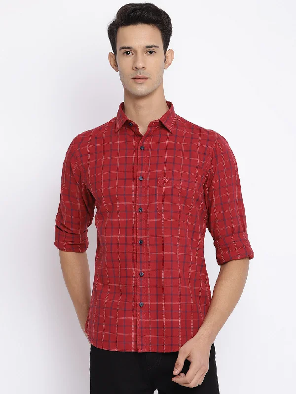 Men's Red Casual Medium Checks Full Sleeve ShirtSilk Knit Tops