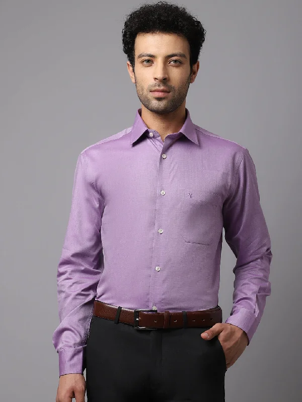 Men's Purple Formal Fil a Fil Plain Full Sleeve ShirtOversized Knit Tops