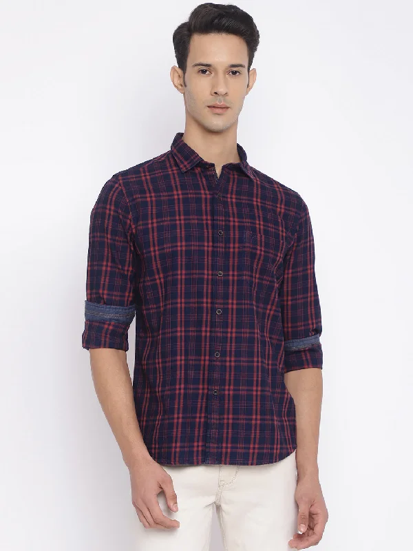 Men's Red Casual Medium Checks Full Sleeve ShirtOrganic Cotton Knit Tops