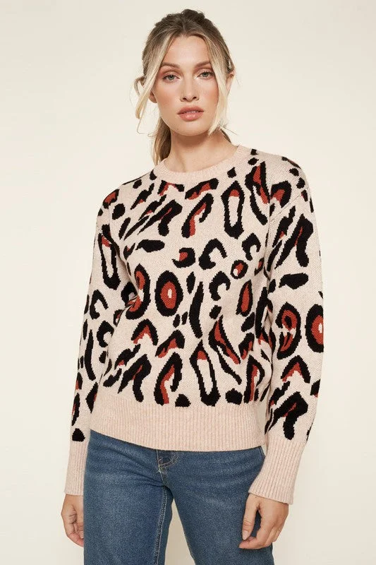 Brown-Multi Charmed Leopard Print SweaterFestival Knit Tops