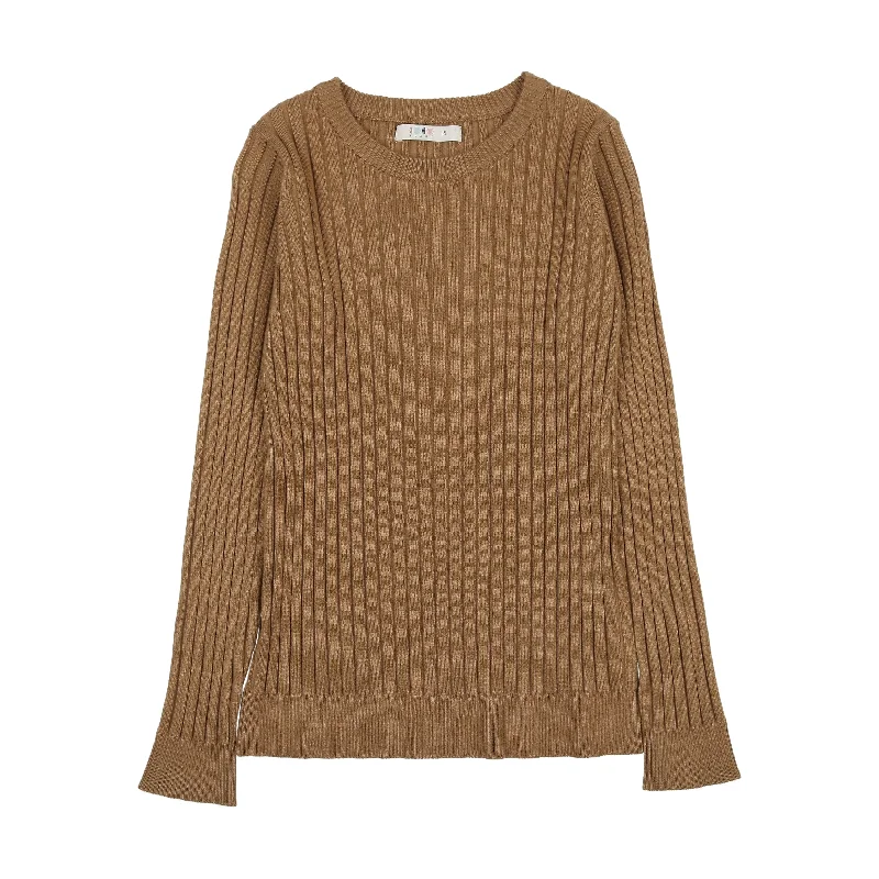 Coco Blanc Camel Ribbed Crew Sweater (9017)Outdoor Knit Tops