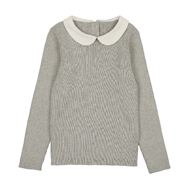 Coco Blanc Light Grey Peter Pan Knit Ribbed Sweater (9007)Painted Knit Tops