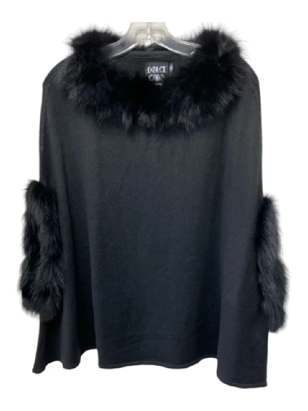 Dolce Cabo Size S/M Black Acrylic & Wool Fox Fur Drop Shoulder SweaterFormal Knit Tops