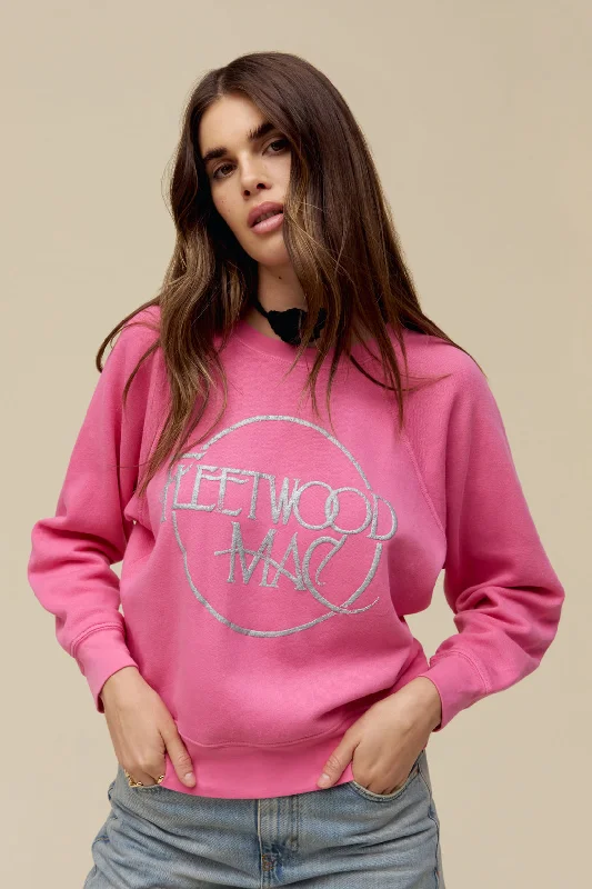 Daydreamer LA Fleetwood Mac Circle Logo Raglan Crewneck in Pink RogueAsymmetrical Knit Tops