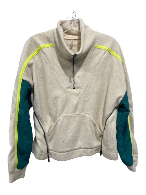 FP Movement Size XS Beige & Green Polyester Fleece kangaroo Pocket SweaterColorblock Knit Tops