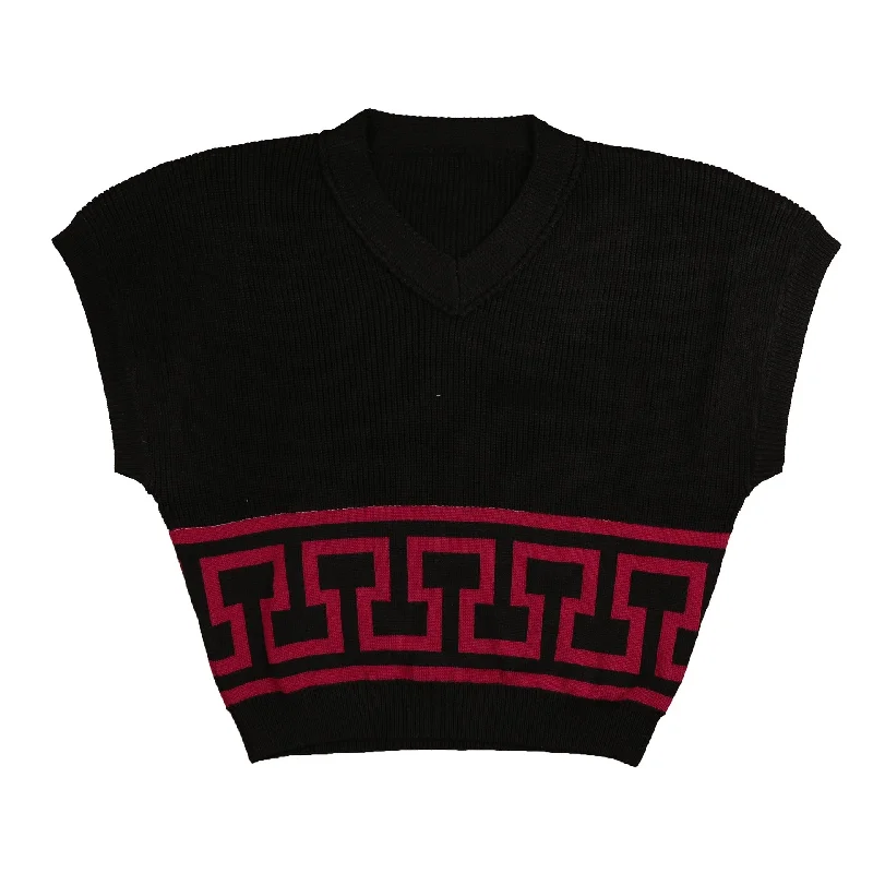 Hev Raspberry Geometrical Pattern Vest (HKN547)Thermal Knit Tops